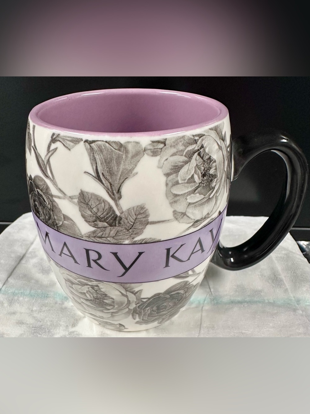 Mary Kay Lavender and Black Floral Ceramic Mug